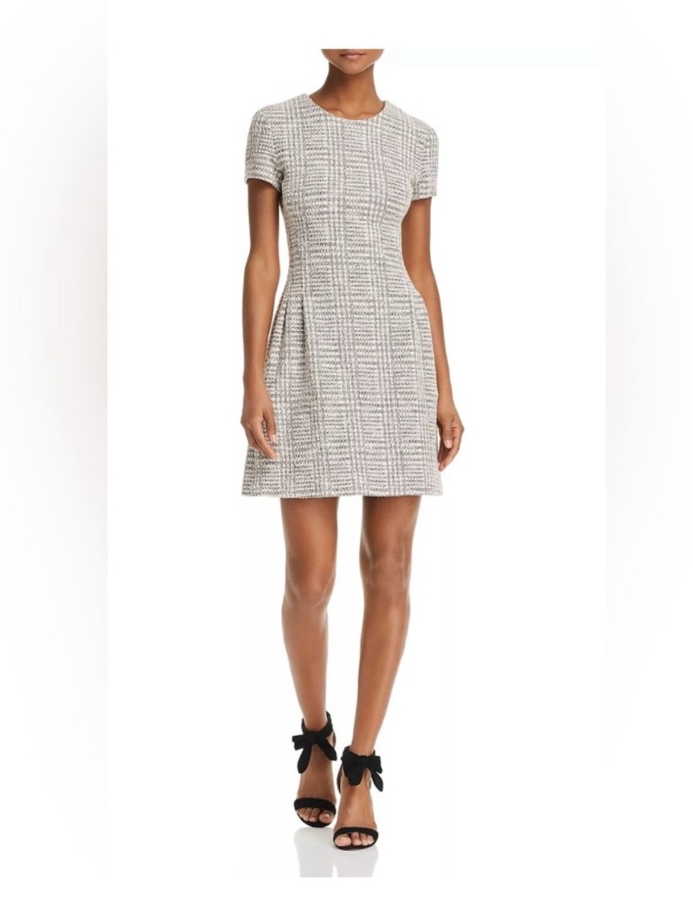 Theory Ivory and Black Tweed Short-Sleeve Fit & Flare Dress - Picture 3 of 13